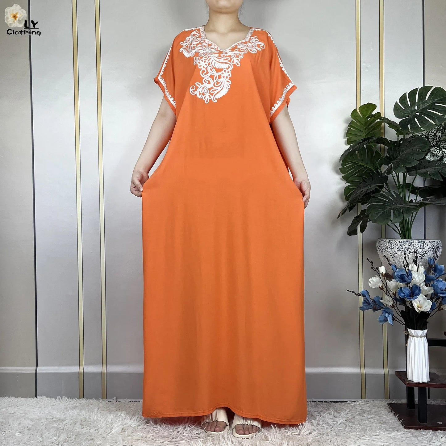 2023 African Abayas For Women Short Sleeve Summer Solid Color Loose Femme Robe Maxi Muslim Elegant Woman Dresses With Turban