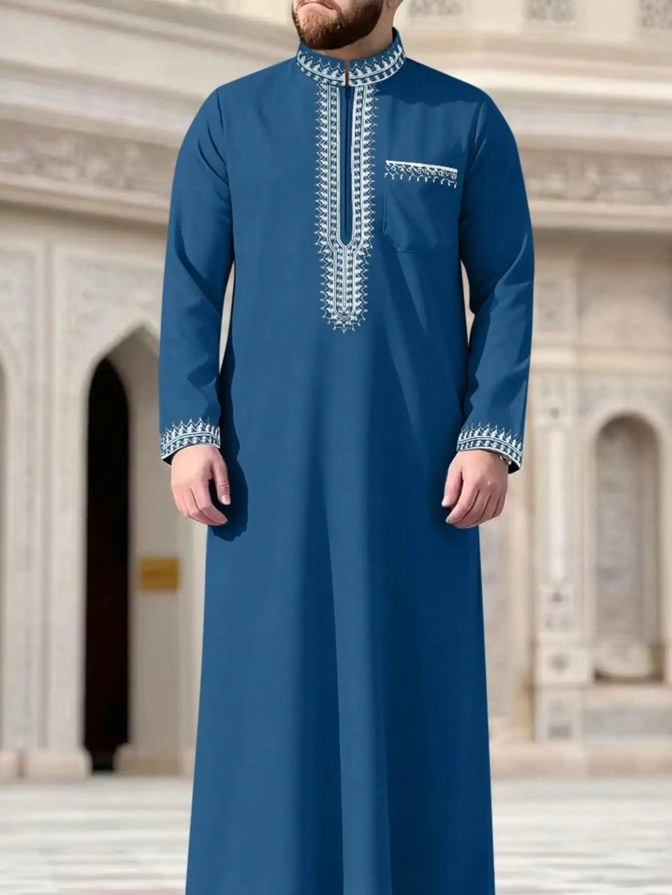 New men's loose hooded robe Luxury embroidered long sleeve Muslim garment robe Juba Sobi Traditional men's robe