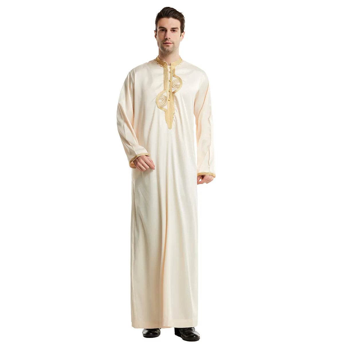 1pcs/lot man fashion embroidery muslim long robe man stand collar long sleeve jubba thobe