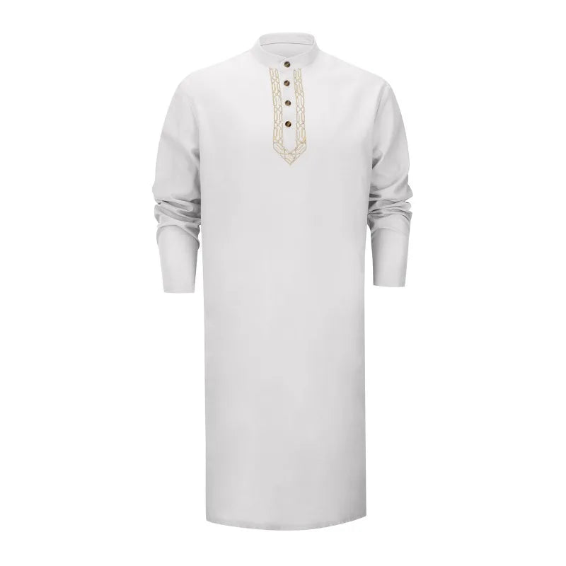 Elegant Arab Style Long Embroidered Muslim Robe for Men Traditional Islamic Clothing