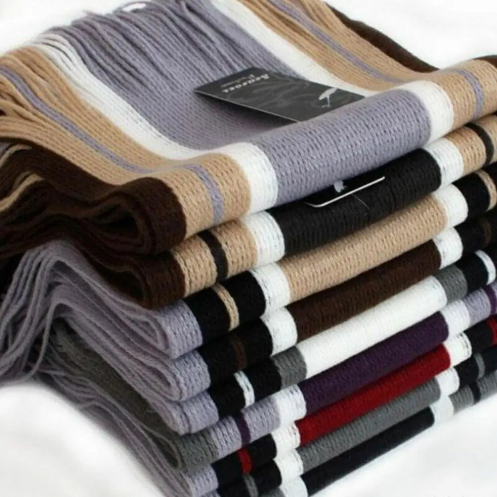 Casual Cashmere Men Striped Scarf Thick Tassel Stole Winter Long Shawl Soft Neck Warm Neck Wrap new Scarf &Wrap