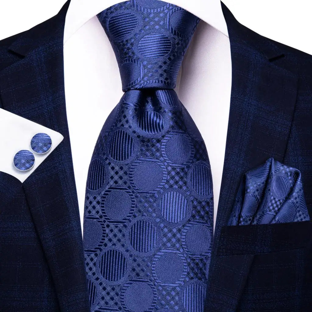 Hi-Tie Blue Business Solid Silk Men's Tie NeckTie 8.5cm Ties for Men Formal Luxury Wedding High Quality Gravata