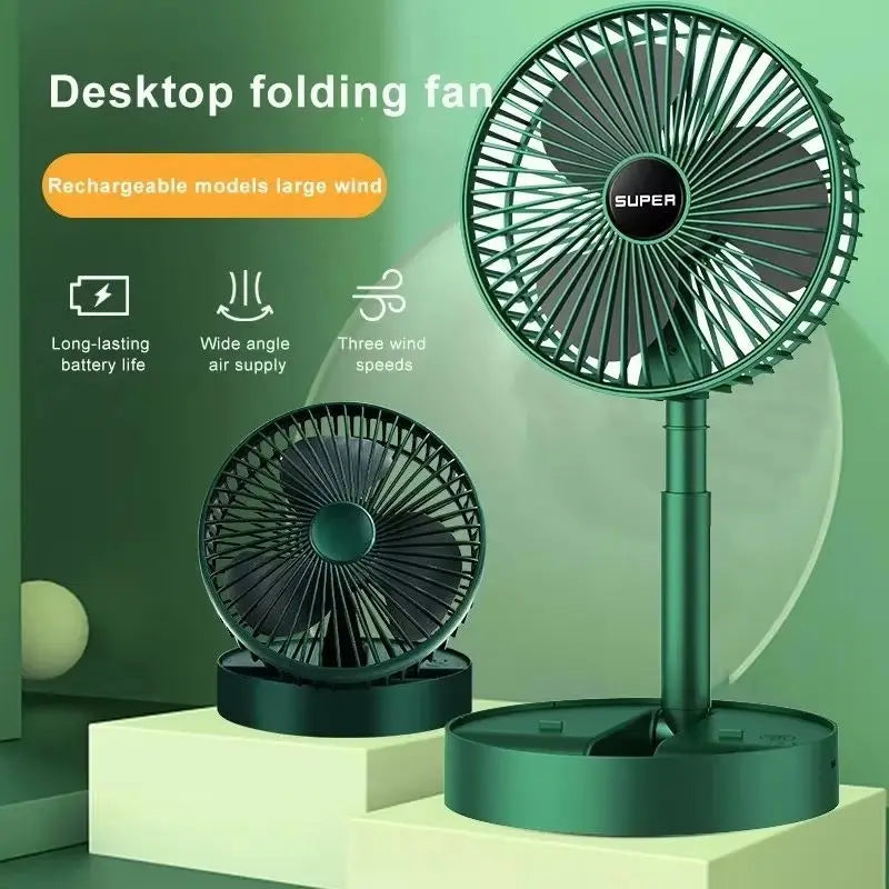 Mini Desktop Foldable Fan Portable Household USB Rechargeable Retractable Mute Fan Electric Adjustable LowNoise Long Standby Fan