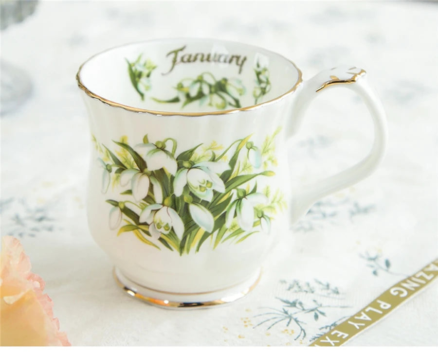 Retro Coffee Mug Ceramic Exquisite Seasonal Flower Printed Couple Cup Bone China Creative Gift Home Drinkware Breakfast Milk Mug
