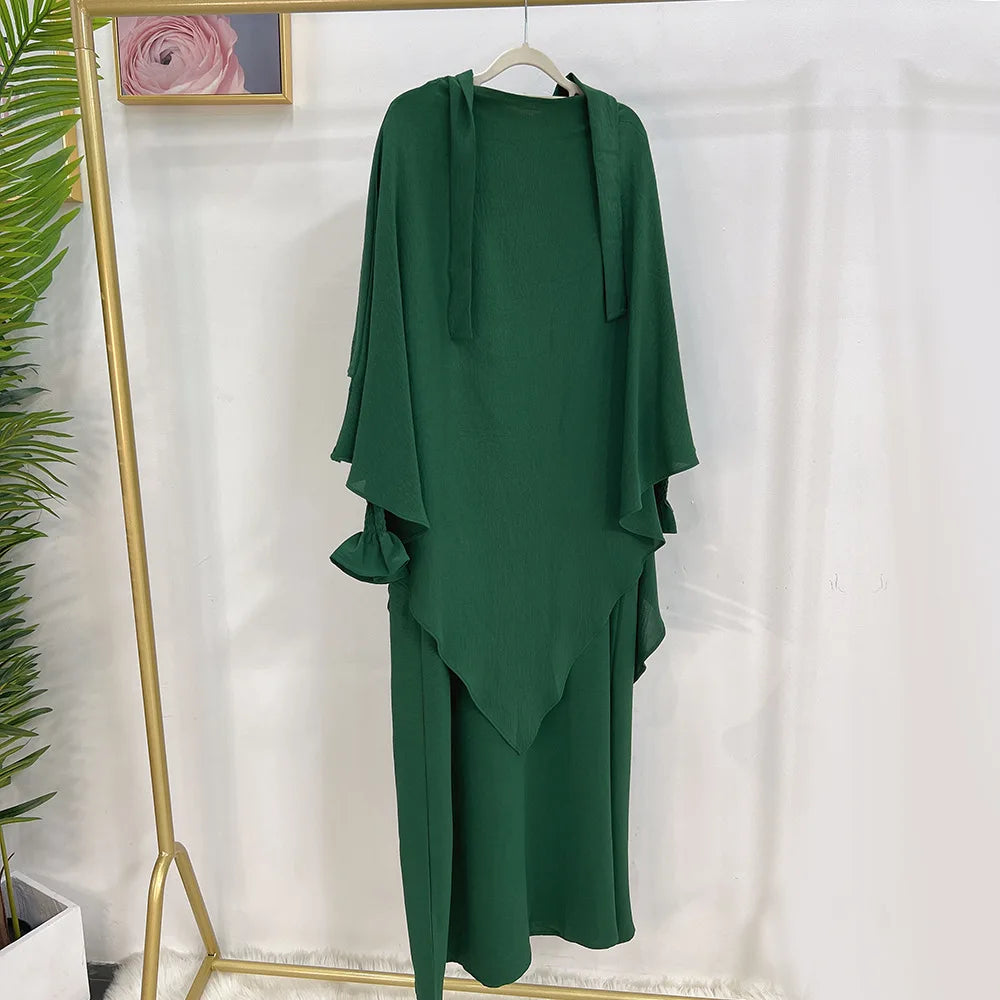 Abaya and Khimar Set Jilbab 2 Piece Ramadan Long Hijab Dress Muslim Prayer Clothes Jilbabs for Women Turkey Islam Dubai Outfit