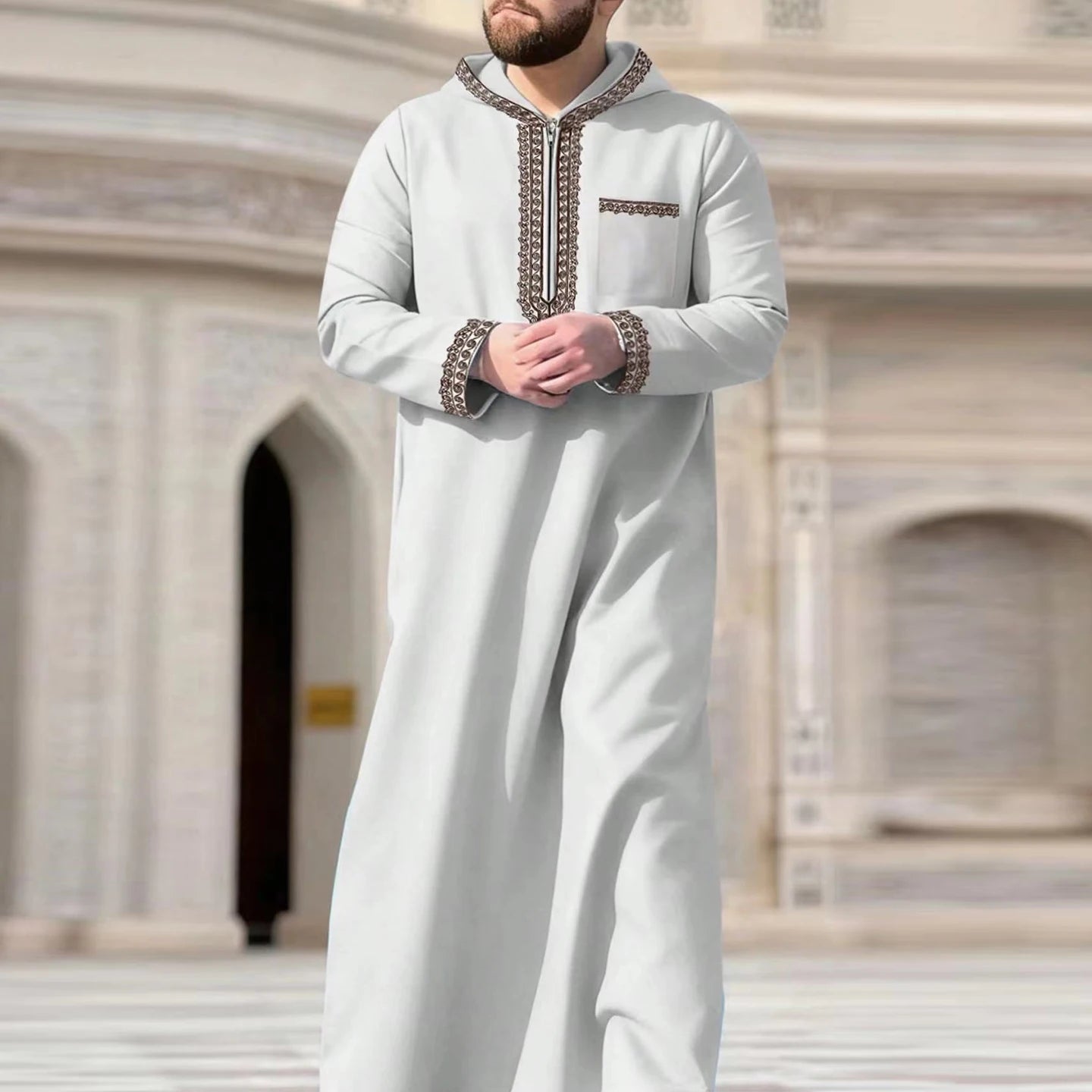 Muslim Men's Robes Loose Embroidered Robes Arabic Thobe Ethnic Style Traditional Casual Thawb Islamic Prayer Clothes Moroccan Dr