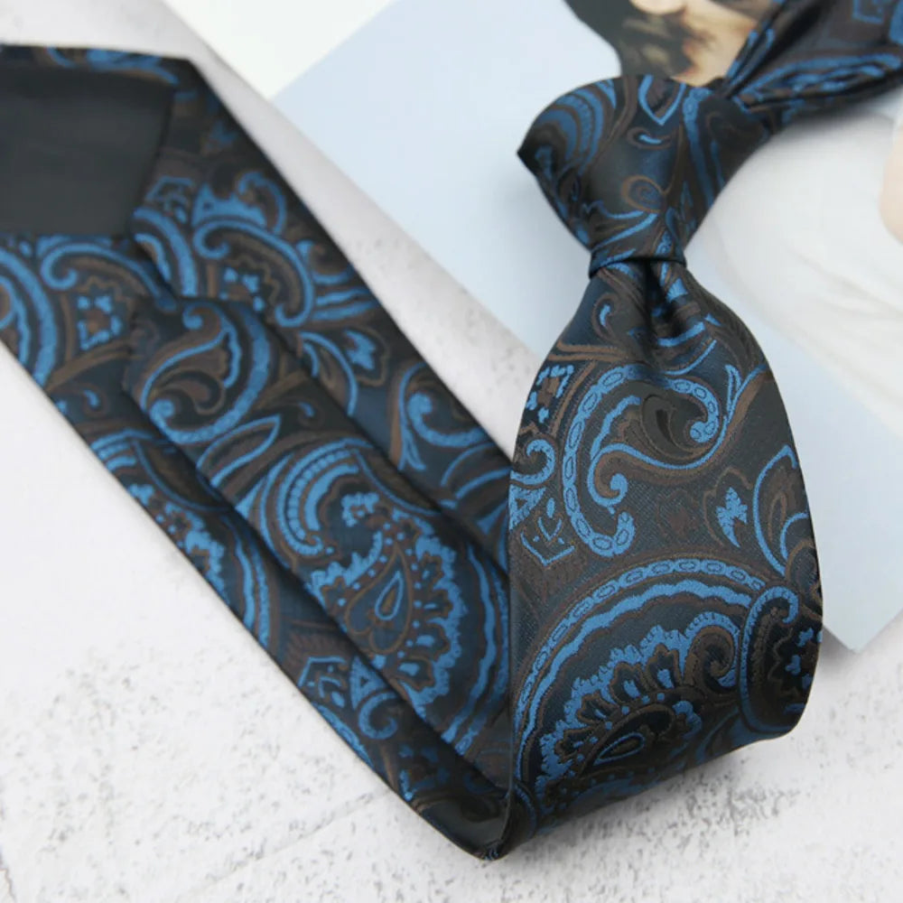 British Italian Style 8CM Formal Ties For Men Business Striped Floral White Brown Neckties Luxury Silk Neck Ties Wedding Cravat