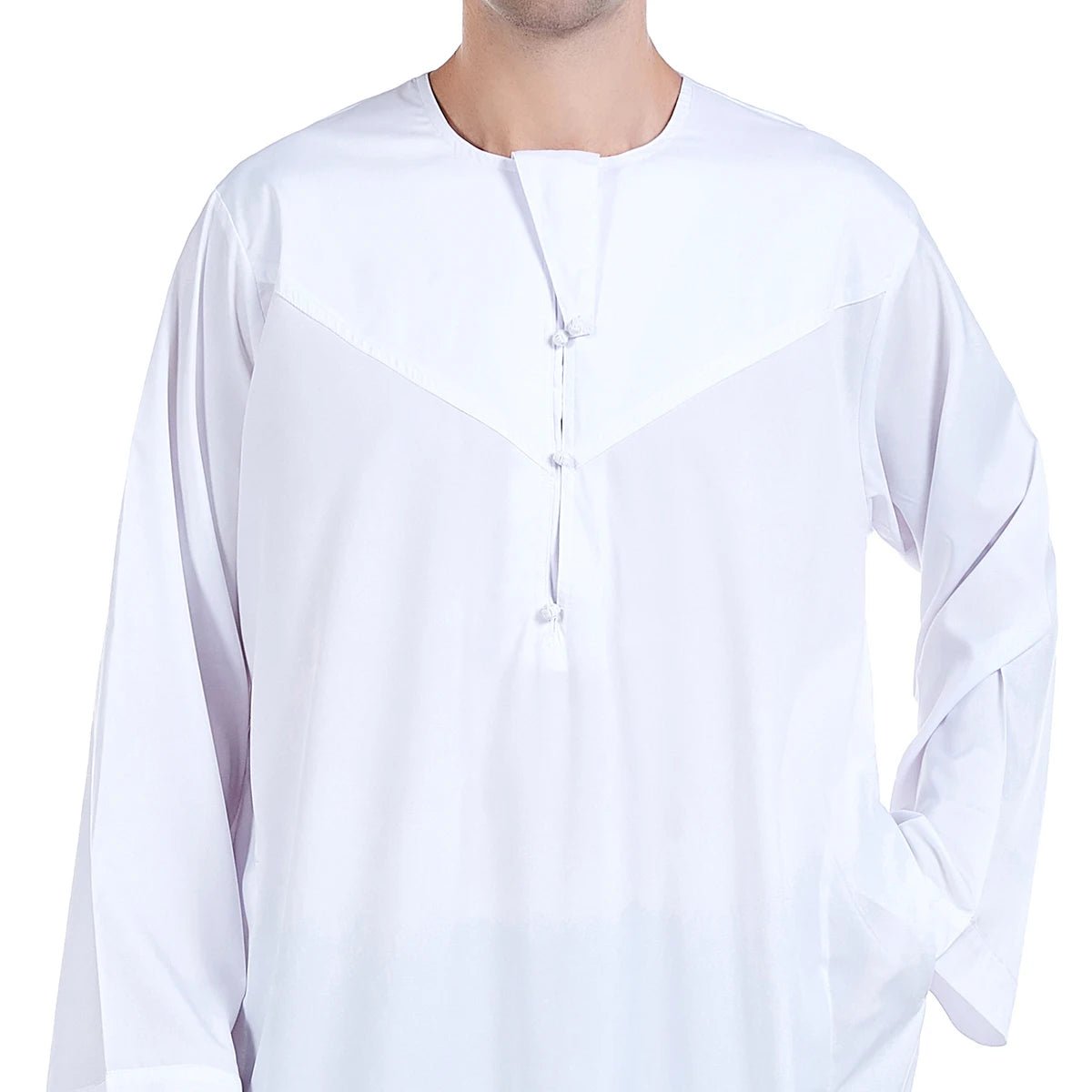 TH817 Men's Muslim Middle Eastern Men Long Sleeves Pure Color Handmade Buckle Robe Ramadan Eid Jubba Thobe