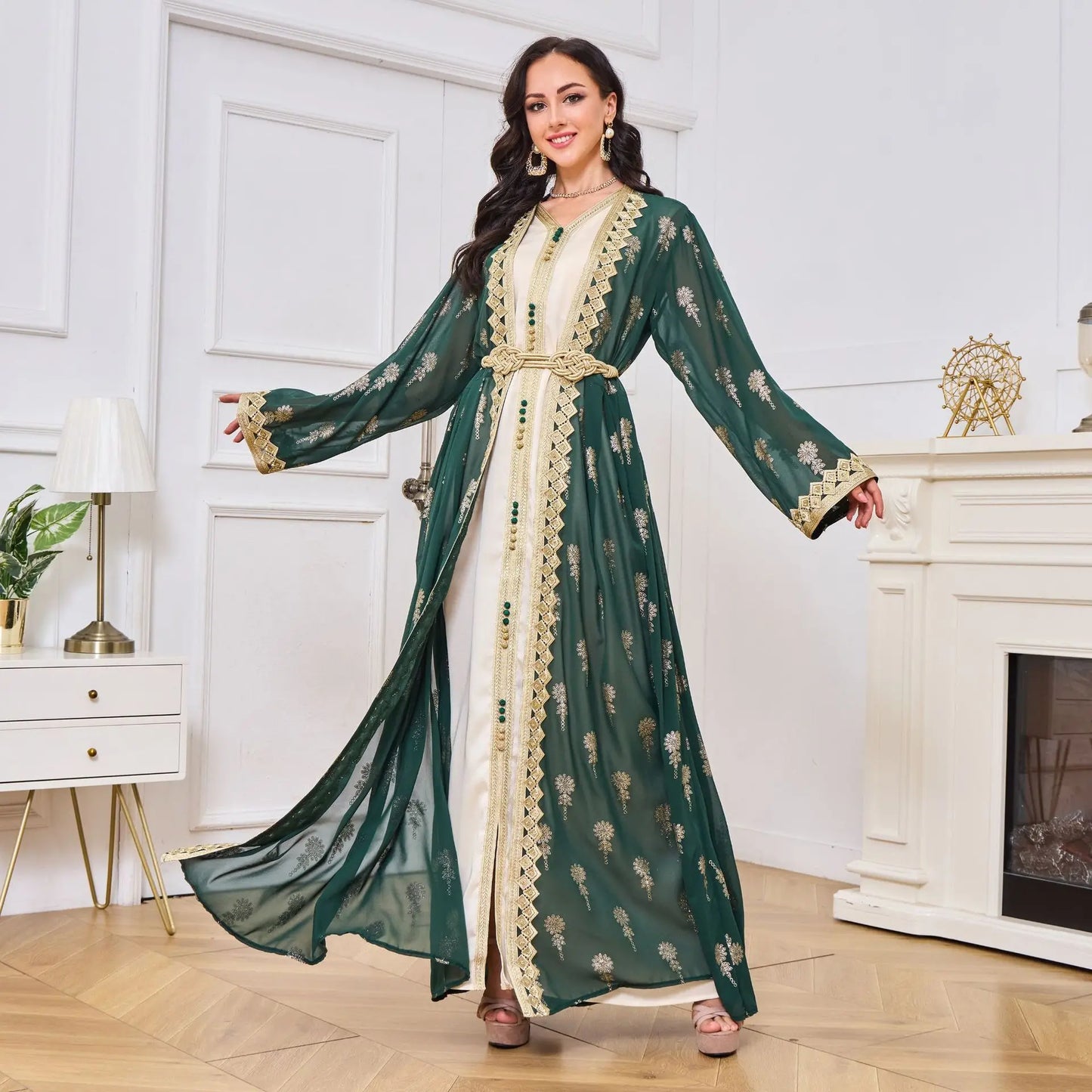 2026 New Women's Cardigan Vest Two-Piece Dress Middle Eastern Arabic Robe
