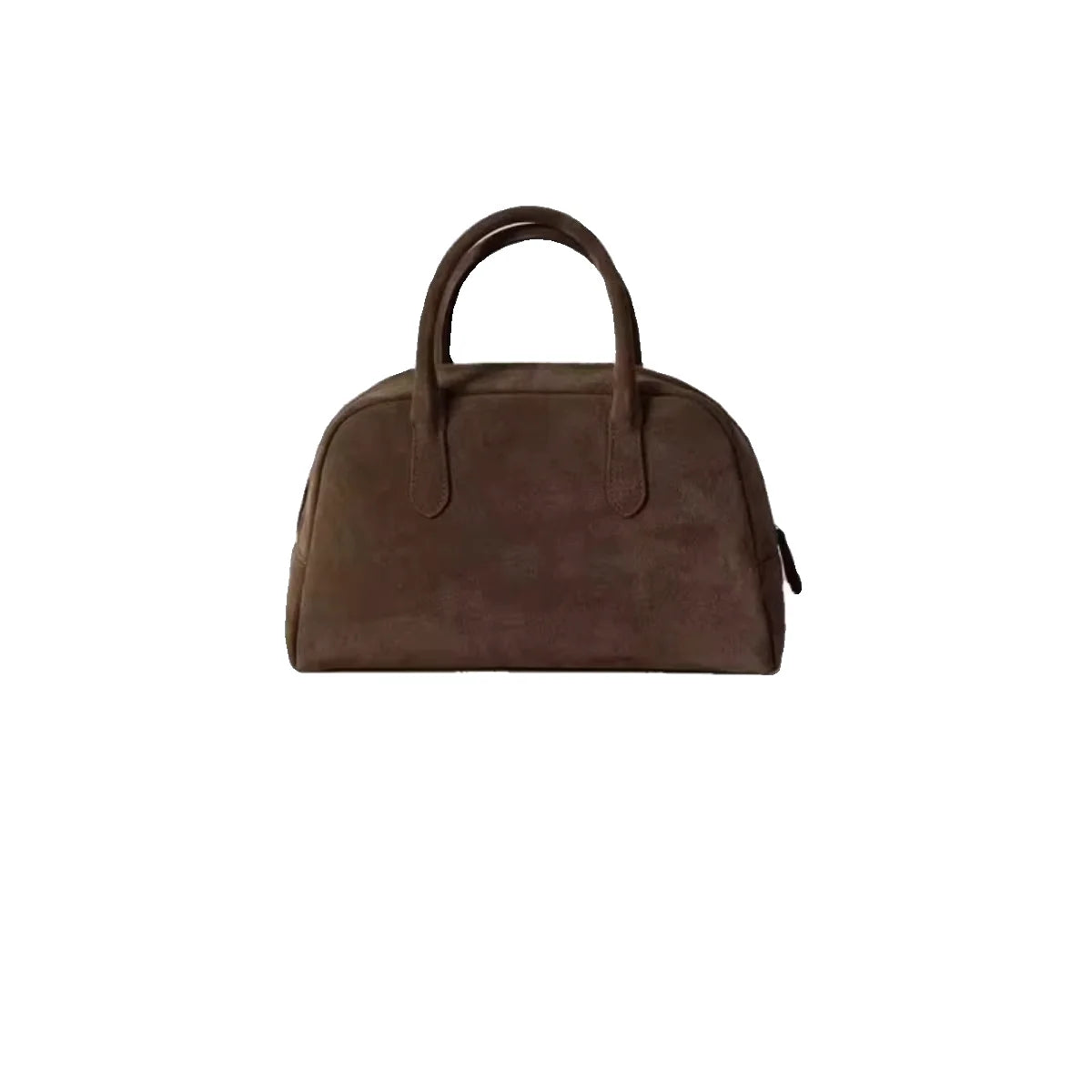 Nothingwritten Suede Leather Bowling Bag Handheld Boston Bag Women's Handbag Korean Sle Hard Handle Canvas  Zipper Cl...