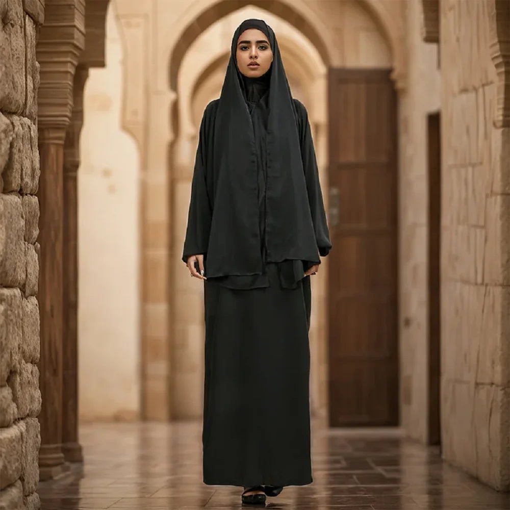 New Hijab And Abaya Dress One Set Ramadan Khimar Abaya Dubai Saudi Arabia Turkey Islam Muslim Modest Dress Prayer Clothes Women