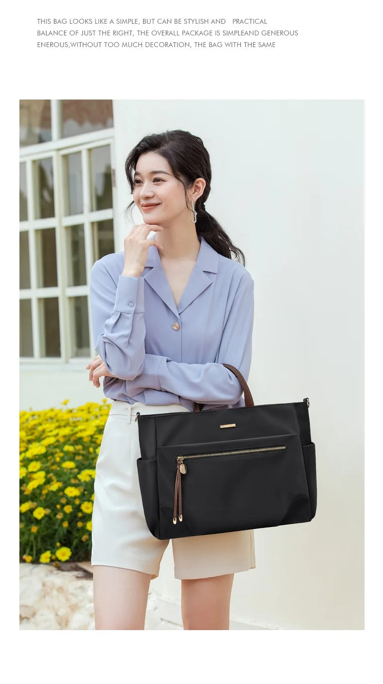 GOLF Women's Handbag Elegant Briefcase Tote Woman Business Leather Handle Nylon Lightweight 15 inch Shoulder Bag Multi Pockets