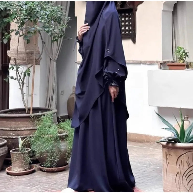 Abaya with Khimar Set Jilbab 2 Piece Ramadan Eid Jilbeb Long Hijab Dress Muslim Prayer Clothes Women Turkey Islamic Dubai Outfit
