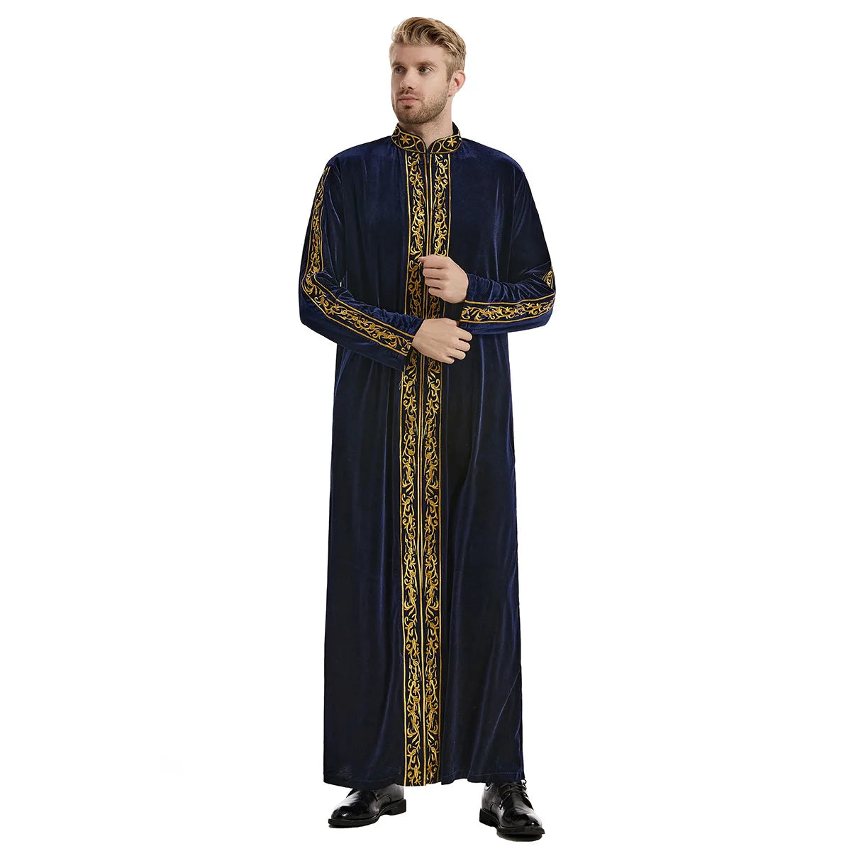 Muslim Men Jubba Thobe Islamic Clothing Velvet Kaftan Thoub Arabic Saudi Robe Dress Jubah Caftan Thawb Ramadan Gown Middle East