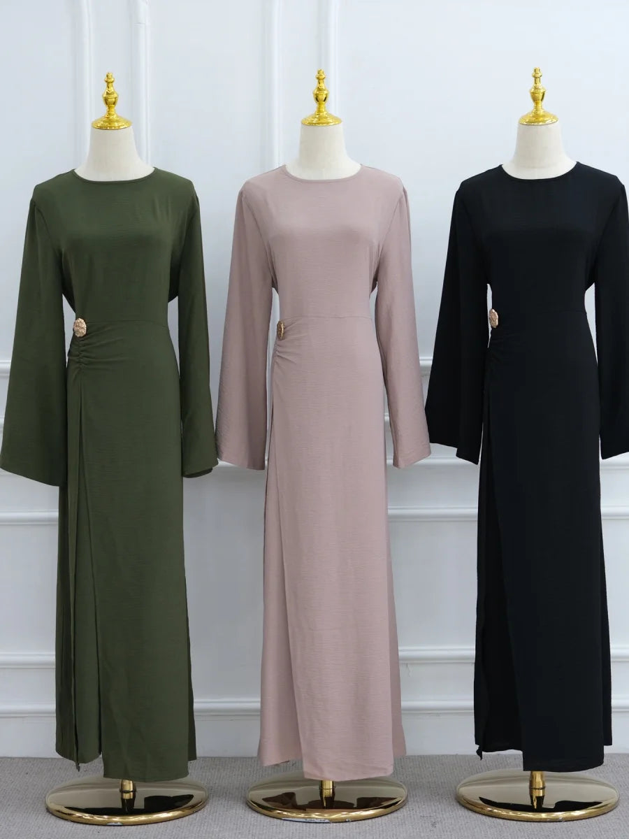 Muslim Women Arabic Dubai Abaya Solid Drawstring Long Dress Modest Ramadan Kaftan Robe Femme musulmane Islam Clothing Kebaya