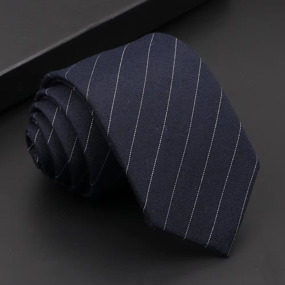 Classic Mens Solid Cotton Handmade 6cm Ties Striped Narrow Collar Slim Necktie Black Red Blue Formal Business Wedding Tie Gift