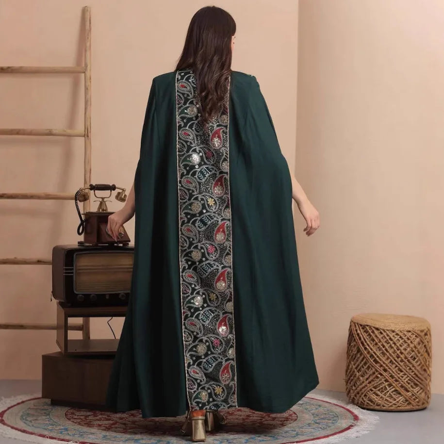 Muslim Two-piece Set Fashion Patchwork Sequin Jacket Dubai Elegant Style Dress Abaya Abaya Ramadan Dubai Luxury Islam Elegant