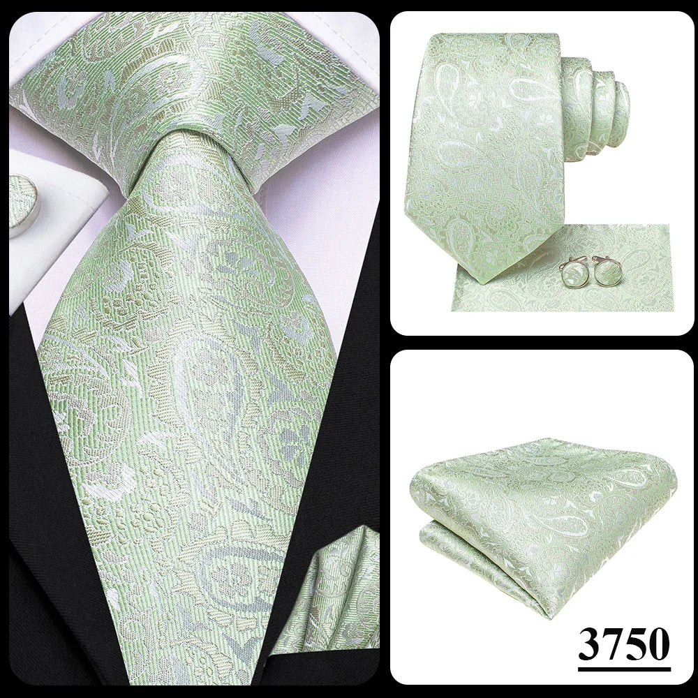 Hi-Tie Teal Green Floral Mens Fashion Necktie Handkerchief Cufflinks for Tuxedo Accessory Classic Silk Luxury Tie for Man Gift
