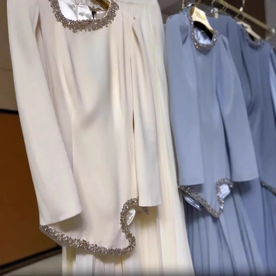 Abaya Pleated Dress Women Dubai Dresses Sequins Lace Up Islam Vestidos Long Robe Jalabiya Morocco Kaftan Eid Muslim Ramadan