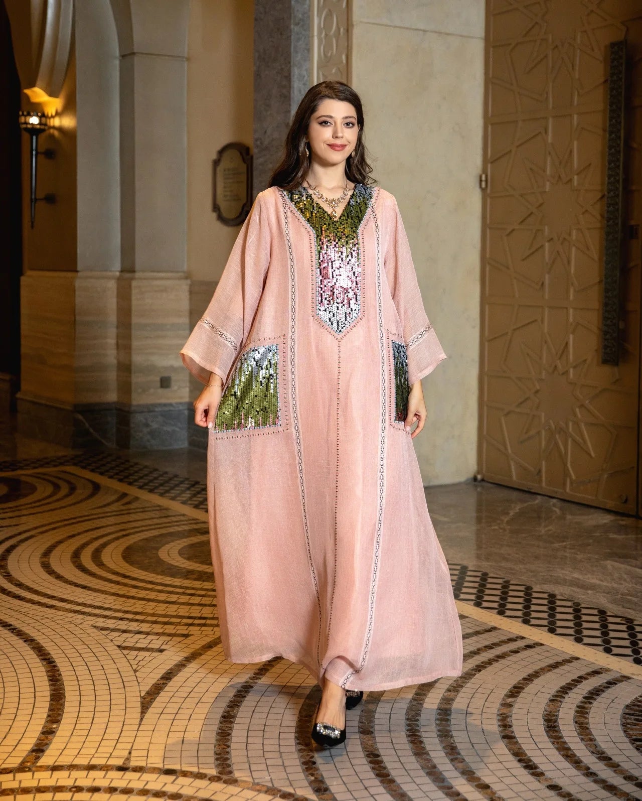 Eid Muslim Party Dress for Women Abaya Sequins Maxi Evening Long Dresses Jalabiya Morocco Dubai Abayas Kaftan Vestidos Long Robe