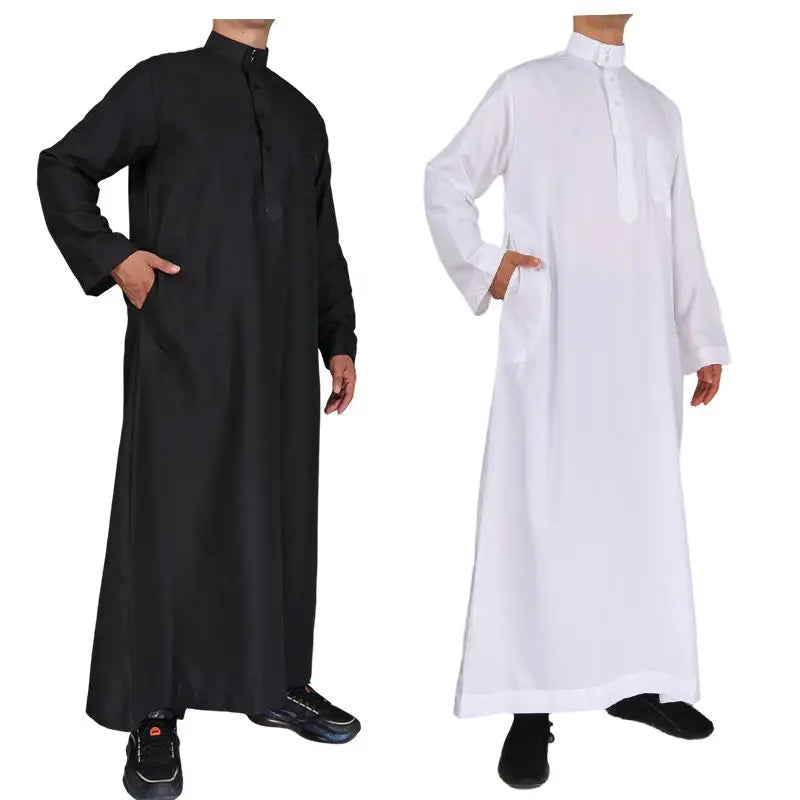 Men Casual Loose Kaftan Muslim Thobe Jubba Dishdasha Thawb Islamic Dress Abaya Arab Plain Color Robe