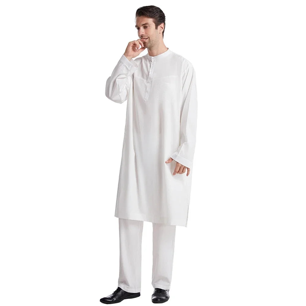 Men Jubba Thobe Muslim Two Pieces Set For Male Pakistan Dubai Saudi Abaya Prayer Islamic Clothing Worship Suit Arabic Ramadan