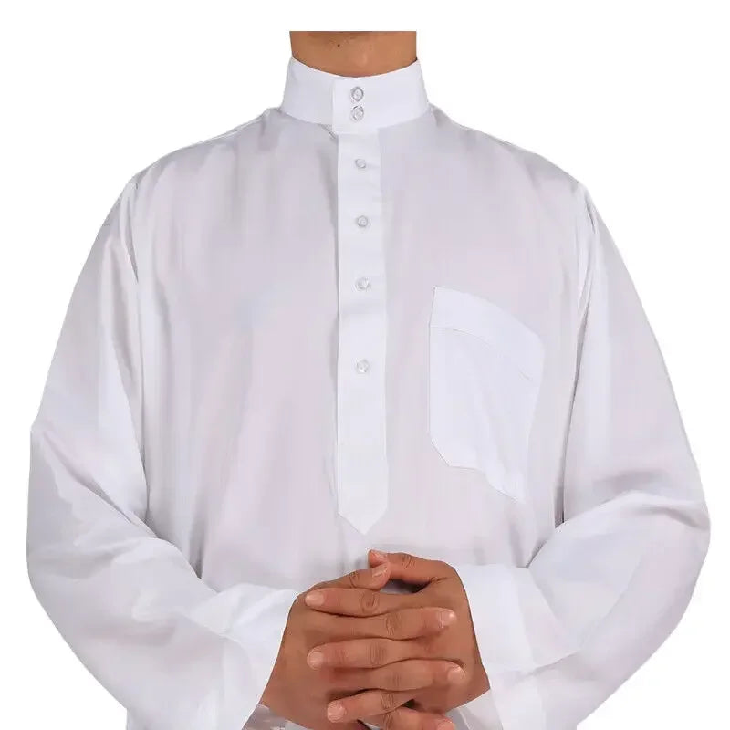 Men Casual Loose Kaftan Muslim Thobe Jubba Dishdasha Thawb Islamic Dress Abaya Arab Plain Color Robe