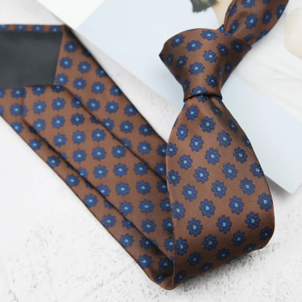 British Italian Style 8CM Formal Ties For Men Business Striped Floral White Brown Neckties Luxury Silk Neck Ties Wedding Cravat