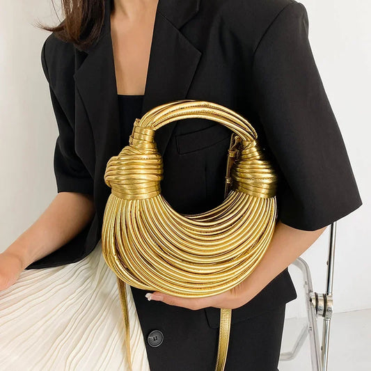 Handbags for Women 2026 New Gold Luxury Designer Brand Handwoven Noodle Bags Rope Knotted Pulled Hobo Silver Evening Clutch Chic