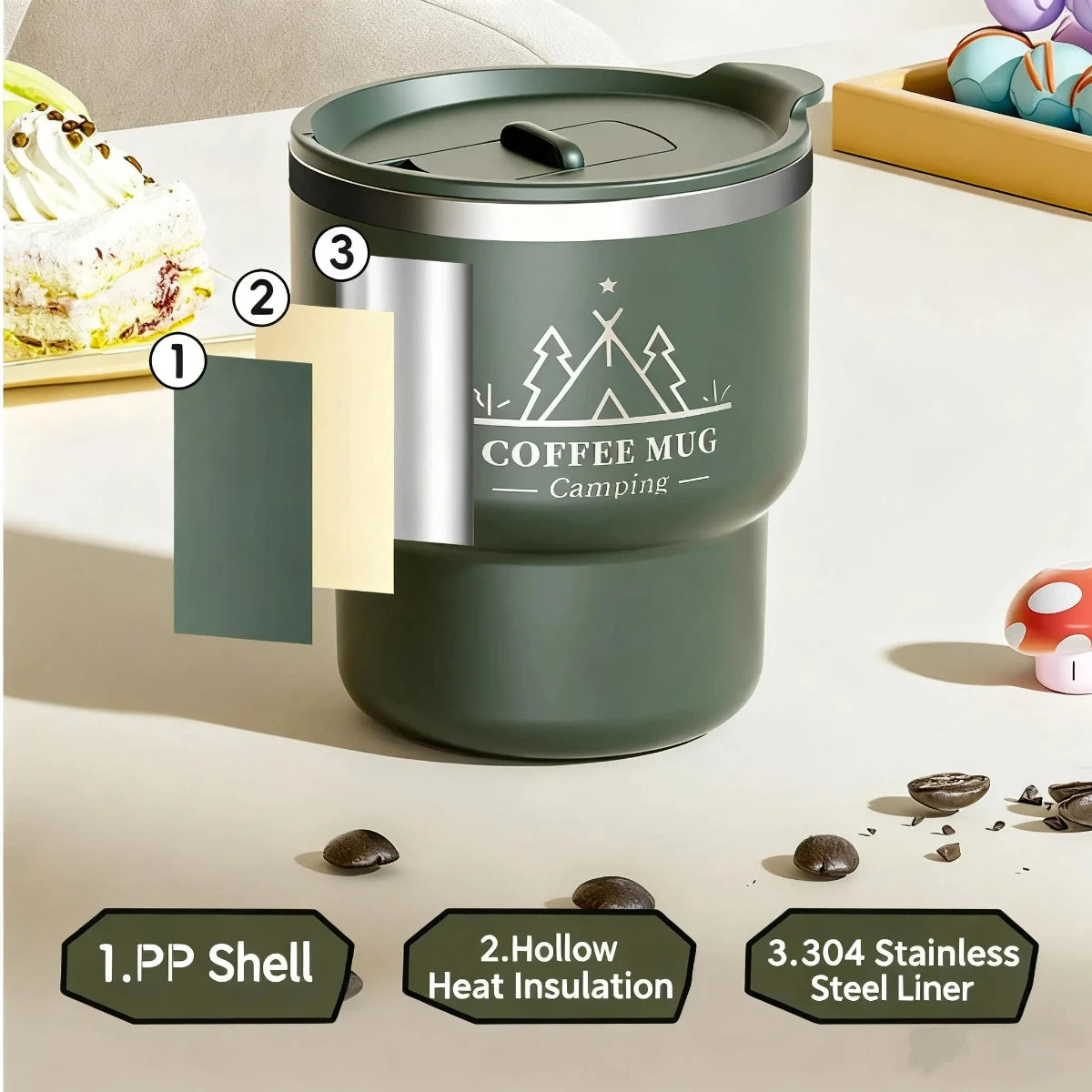 400ML Double Wall Insulated Mug 304 Stainless Steel Milk Coffee Cup Portable Sealed Cold And Hot Water Cup Tumbler With Handle