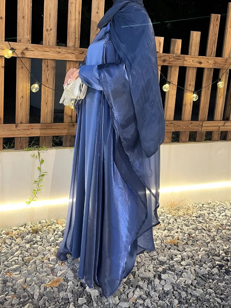 Cross-border foreign trade women's Muslim clothing Abaya solid color organza suit simple shawl outer skirt suit