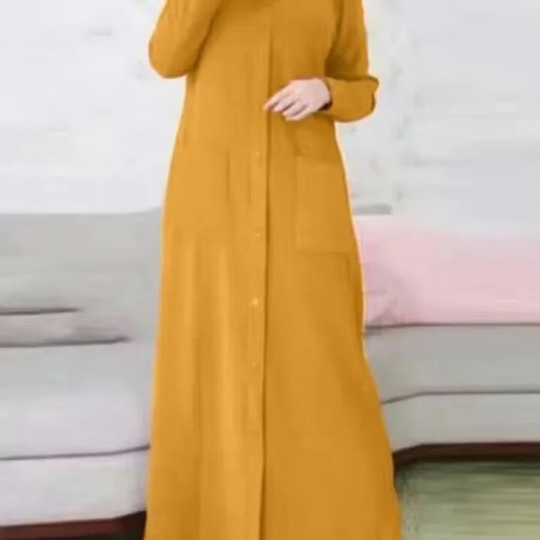 Fashion Women Muslim Solid Abaya Ramadan Turkey Dress Spring Long Sleeve Casual Shirt Dress Hijab Arab Robe Islam Clothing Femme