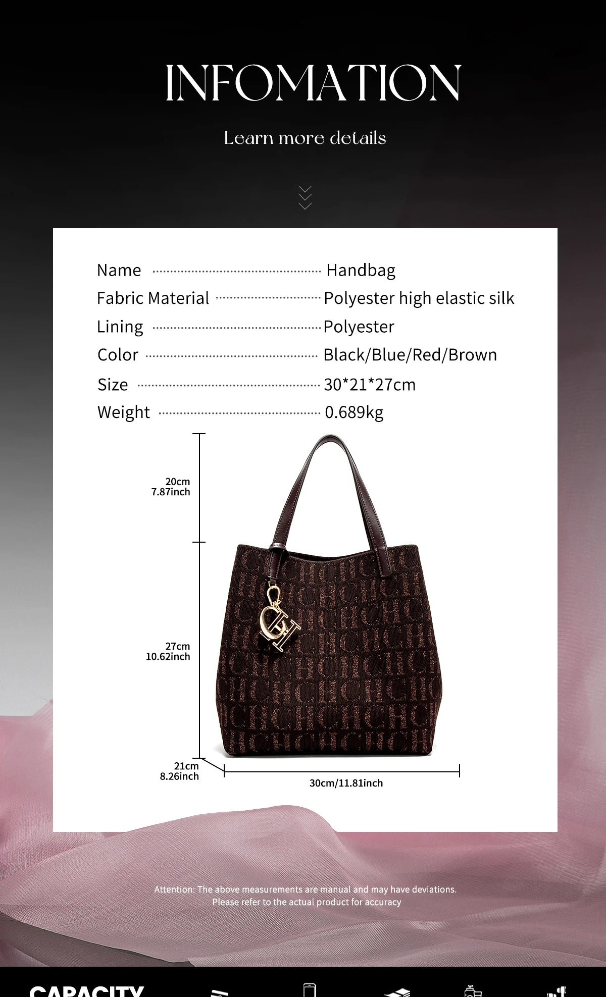 Accessories Handbag Fashion New Solid Color Women's Bucket Bag Large Capacity Letter Design Small Card Bag