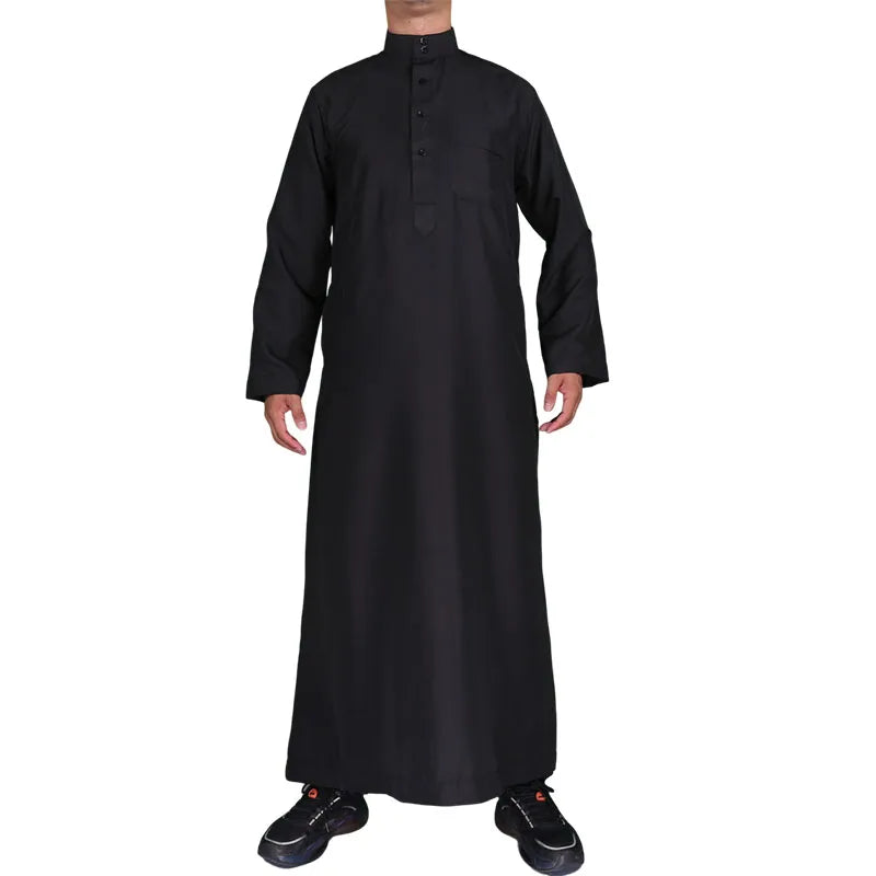 Men Casual Loose Kaftan Muslim Thobe Jubba Dishdasha Thawb Islamic Dress Abaya Arab Plain Color Robe