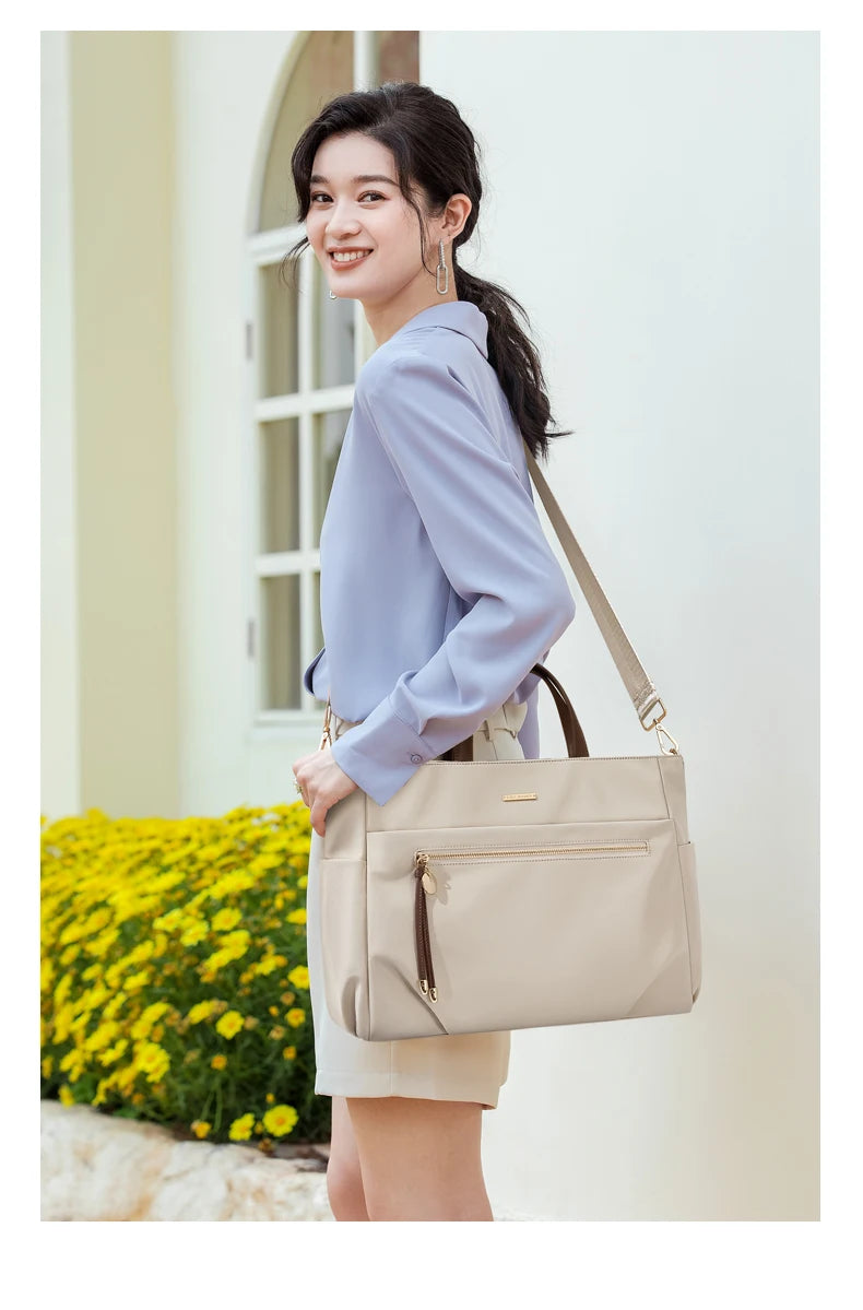 GOLF Women's Handbag Elegant Briefcase Tote Woman Business Leather Handle Nylon Lightweight 15 inch Shoulder Bag Multi Pockets