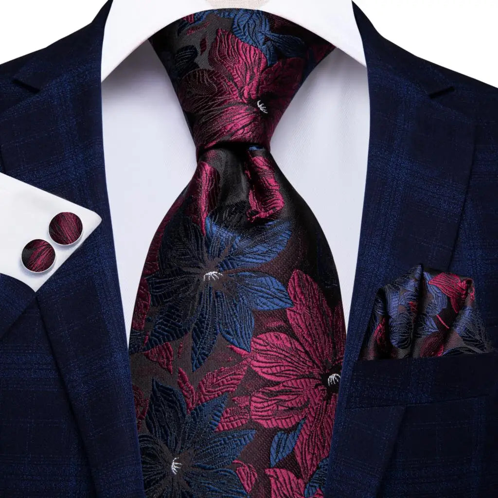 Hi-Tie 63inches Silk Mens Tie Set Extra Long Ties for Men Handkerchief Woven Classic Silk Men's 160cm Necktie Pocket Square Set