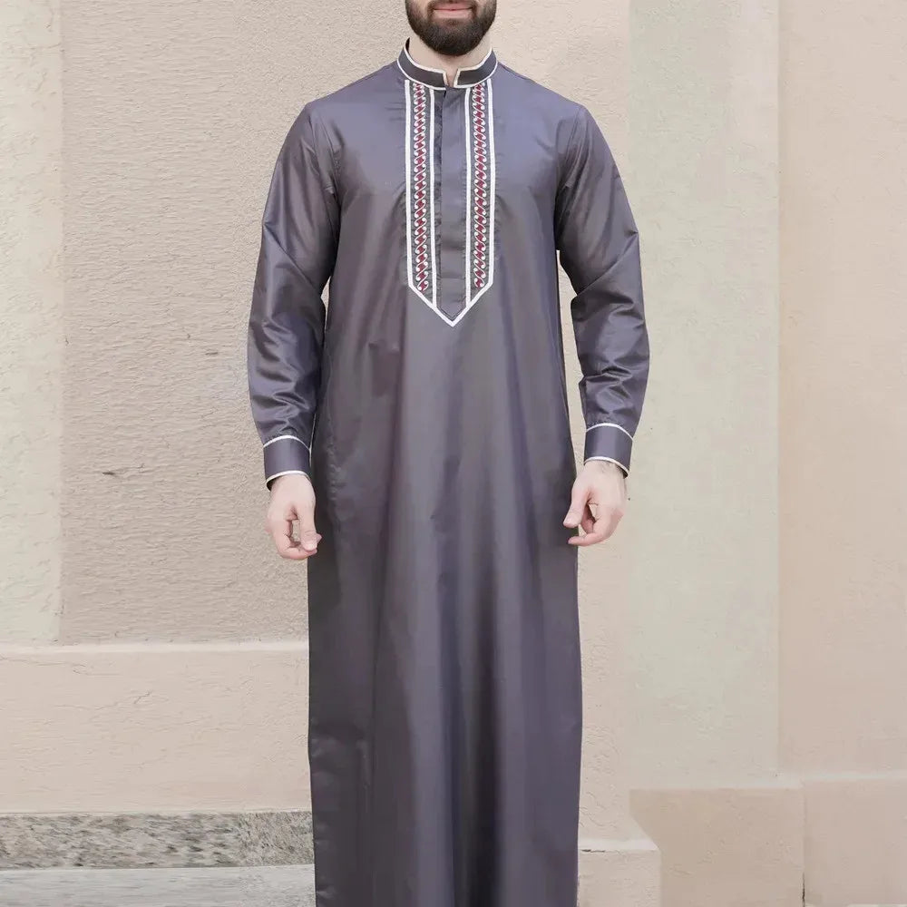 2025 Muslim Fashion Abayas for Men Solid Color Embroidery Long Robe Men Jubba Thobe Saudi Arab Musulman Shirts Islamic Clothing