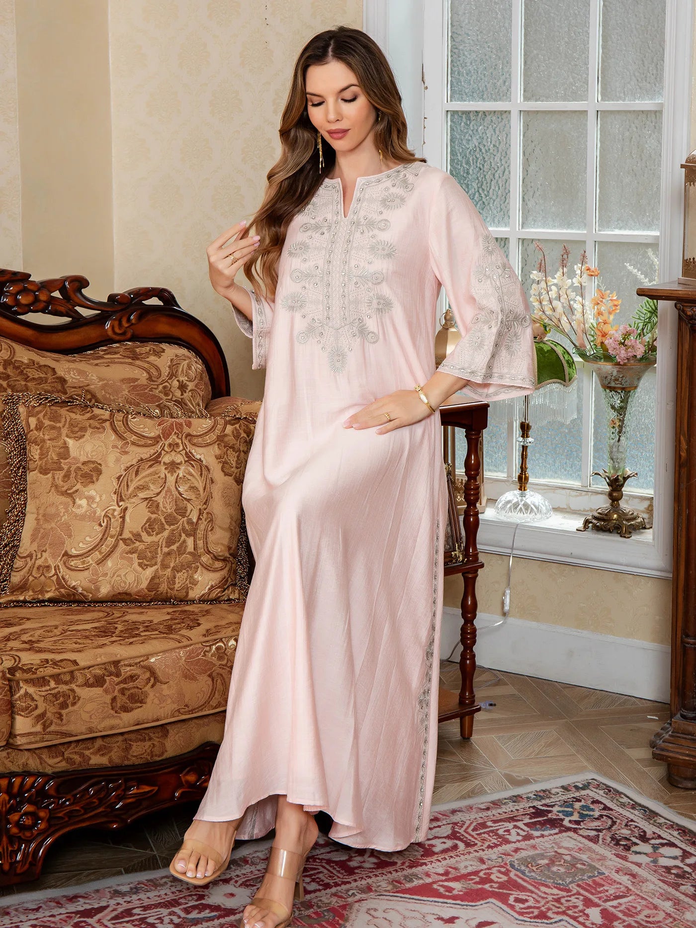 Eid Women Embroidery Dress Abaya Muslim Jalabiya Ramadan Dubai Vestidos Largos Islam Party Dresses Arab Long Robe Morocco Kaftan