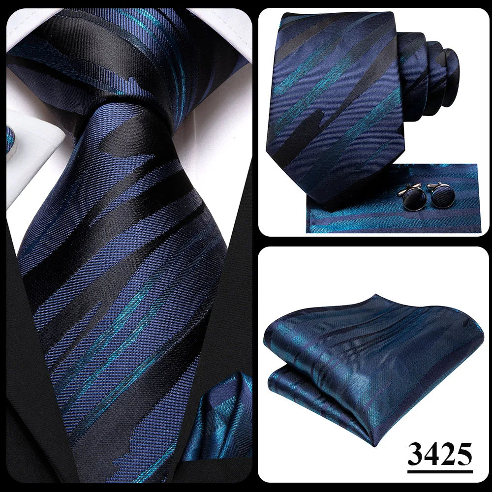 Hi-Tie Blue Business Solid Silk Men's Tie NeckTie 8.5cm Ties for Men Formal Luxury Wedding High Quality Gravata