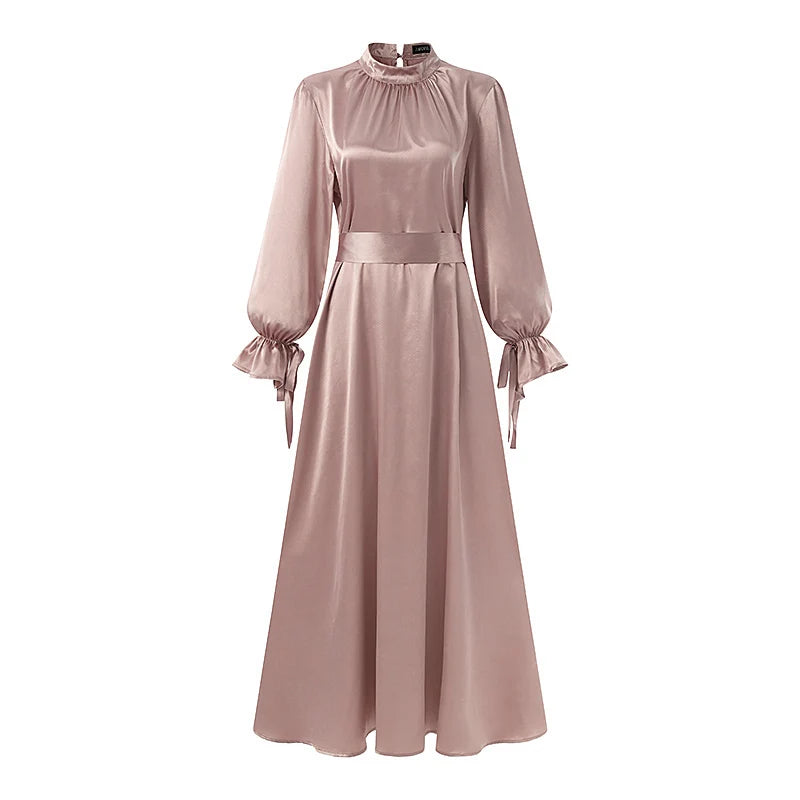 Elegant Muslim Dress Abaya Women Long Dress 2025 ZANZEA Long Sleeve Satin Party Sundress Robe Femme Turkey Hijab Vestidos Kaftan