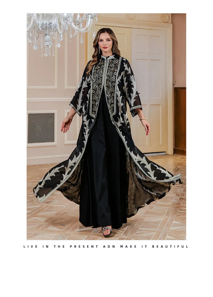 Women Party Dress Abaya Dubai Eid Muslim Mesh Embroidery Jalabiya Ramadan Dresses Morocco Kaftan Vestidos Largos Arab Long Robe