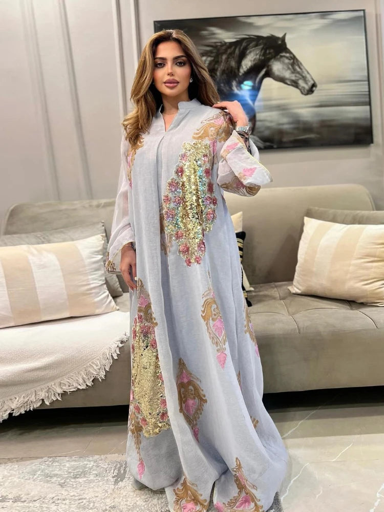 Morocco Dress for Women Muslim Abaya India Stand Collar Abayas Enbroidery Sequins Party Dresses Kaftan Longue Vestidos Largos