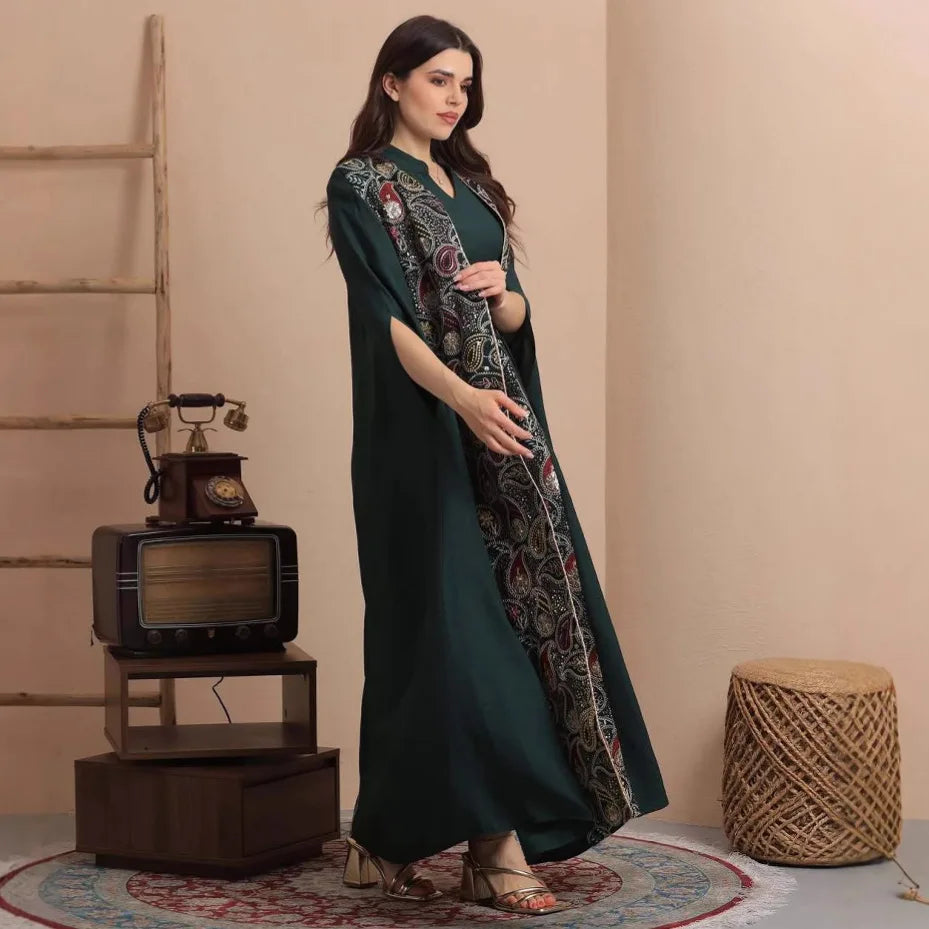 Muslim Two-piece Set Fashion Patchwork Sequin Jacket Dubai Elegant Style Dress Abaya Abaya Ramadan Dubai Luxury Islam Elegant