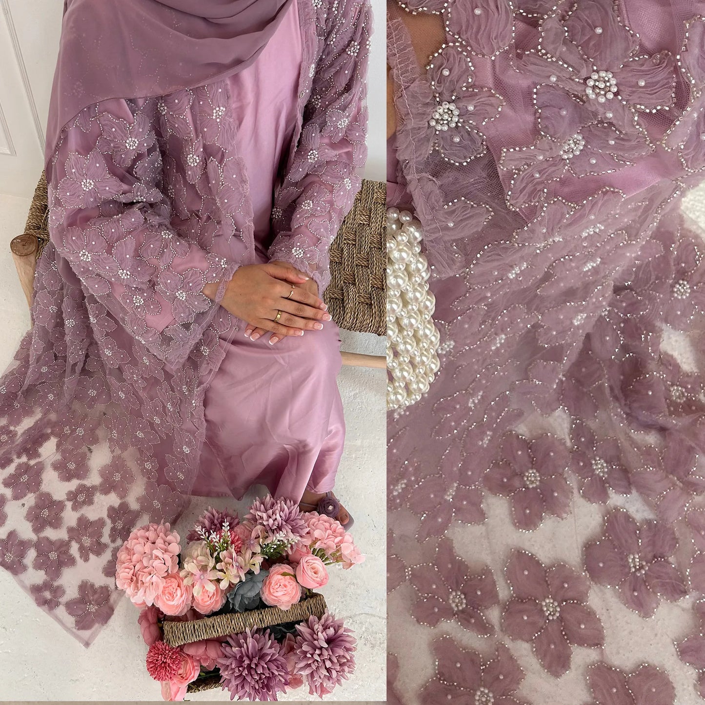Eid Women Abaya Muslim Cardigan Dress Beading Flower Jalabiya Ramadan Vestidos Largos Islam Arab Long Robe Morocco Kaftan 2026