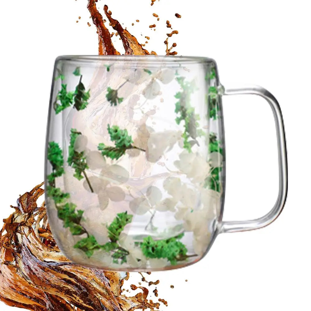 Double Walled Glass Mugs Double Wall Dried Flower Cup for Coffee Heat Resistant Dried Flower Double Wall Glass Mug for Cold