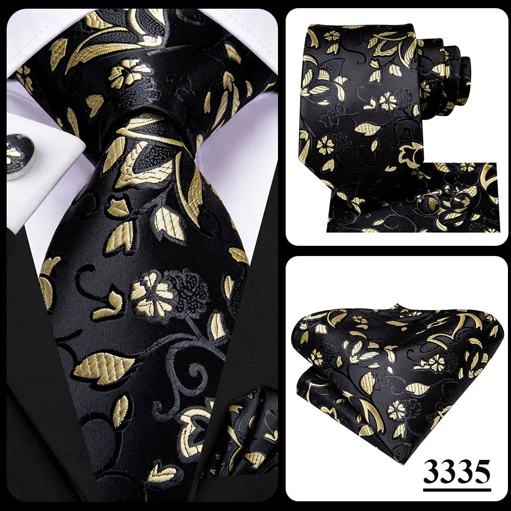 Hi-tie Design Black Solid Dot Silk Wedding Tie For Men Hanky Cufflink Gift Men Necktie Gravata Set Fashion Business Dropshipping
