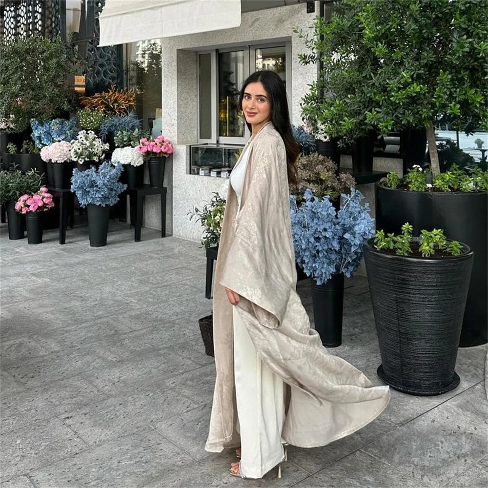 Shiny Satin Open Kimono Abaya 2025 Ramadan Dubai Luxury Muslim Kaftan Dress for Women Islam Clothing Robe Femme Musulmane