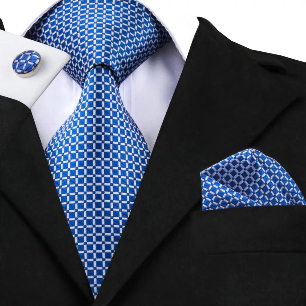 Hi-Tie New Clasic Grey Tie for Men Silk Fabric Jacquard Woven Tie Hanky Cufflinks Set for Men Designer Fashion Silk Ties SN-1466