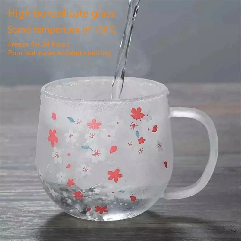 Sakura Mug Glass Mug With Tea Infuser Filter&Lid Cherry Blossoms Cup Set Blossoms Flower Teacup 300Ml Glasses Drinking Promotion