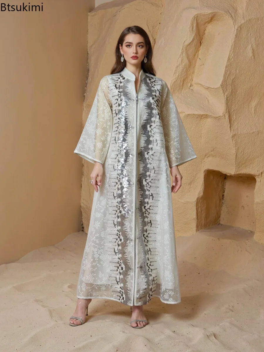 Spring New Women Dress Muslim Abaya Dubai Elegant Vestidos Largos Ramadan Party Caftan Women Evening Dresses Morocco Kaftan Robe